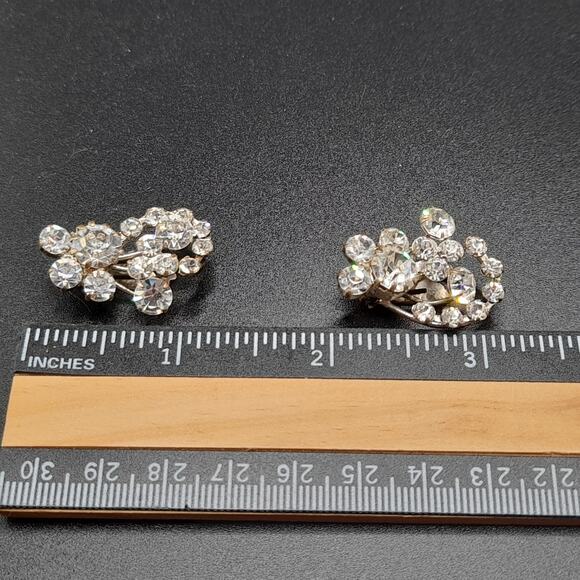 Vintage Made Austria Clear Rhinestone Clip Earrings, 1 1/4" - Picture 8 of 9
